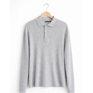 ASOS Design 2XL Gray Waffle Knit  Polo Men's Shirt Long Sleeve Minimalist Luxury